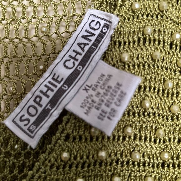 Sophie Chang Studio Olive Green Tunic and Beaded Crocheted Sweater Size XL* - Picture 5 of 6